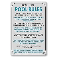 Goutoports Pool Decor Signs - Funny Swimming Patio Signs - Pool Rules Sign And Decoration Wall Art - Metal Signs For Outdoor 7.9x11.8 Inch - Real Life Pool Rules