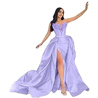 Lavender Prom Dresses for Teens 2024 Deep V Neck Long Sexy Plus Size Evening Gowns with Detachable Train Strapless Sparkly Sequin Tight Ball Gowns for Women Formal