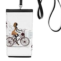 Bicycle Lady France Illustration Pattern Phone Wallet Purse Hanging Mobile Pouch Black Pocket