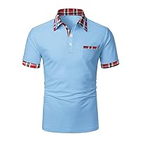 Men's Polo Shirts Short Sleeve Casual Button Down Plaid Collar Golf Shirt Tennis T Shirts Tops with Pocket