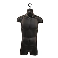Male Molded Black Shatterproof Hollowback Torso Form - Fits Men's Sizes S-L - Hanging Fashion Form Hanging Mannequin to Display Top and Bottom Merchandise