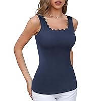 V FOR CITY Women's Tank Tops with Built in Bras Summer Scallop Trim Camisole Top Basic Undershirt