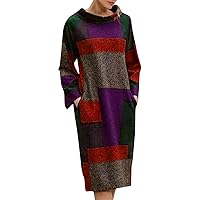 XJYIOEWT Club Dresses for Women 2024,Women Long Sleeve Round Neck Color Matching Loose Casual Thin Dress Max Dresses for