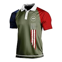 WENKOMG1 Mens Polo Shirt Quick Dry Raglan Sleeve 1778 4th of July Printed Shirt Stars and Strips Lightweight Pullover
