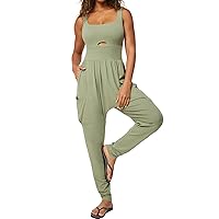 Casei Jumpsuits for Women Casual Summer Rompers Sleeveless Loose Strap Baggy Overalls Jumpers with Pockets