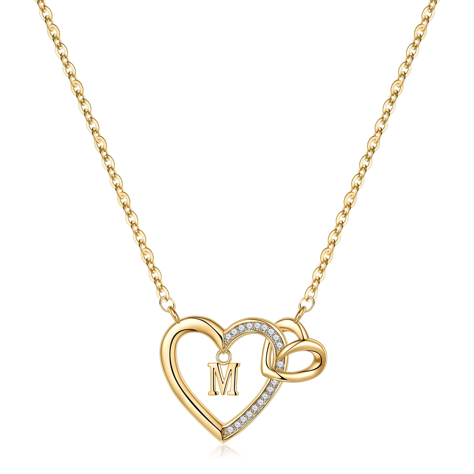 CZ Heart Initial Necklaces for Women Girls, 14K Real Gold Plated Heart pendant Letter Necklace for Women Teen Girls Jewelry Dainty Gold Birthday Mothers Day Valentines Gifts for Women Girls Teen Girls
