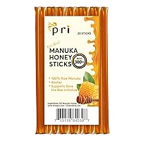 PRI Manuka Honey Sticks, Certified MGO 300+, Raw New Zealand Manuka Honey, Perfect for On-the-Go, 20ct