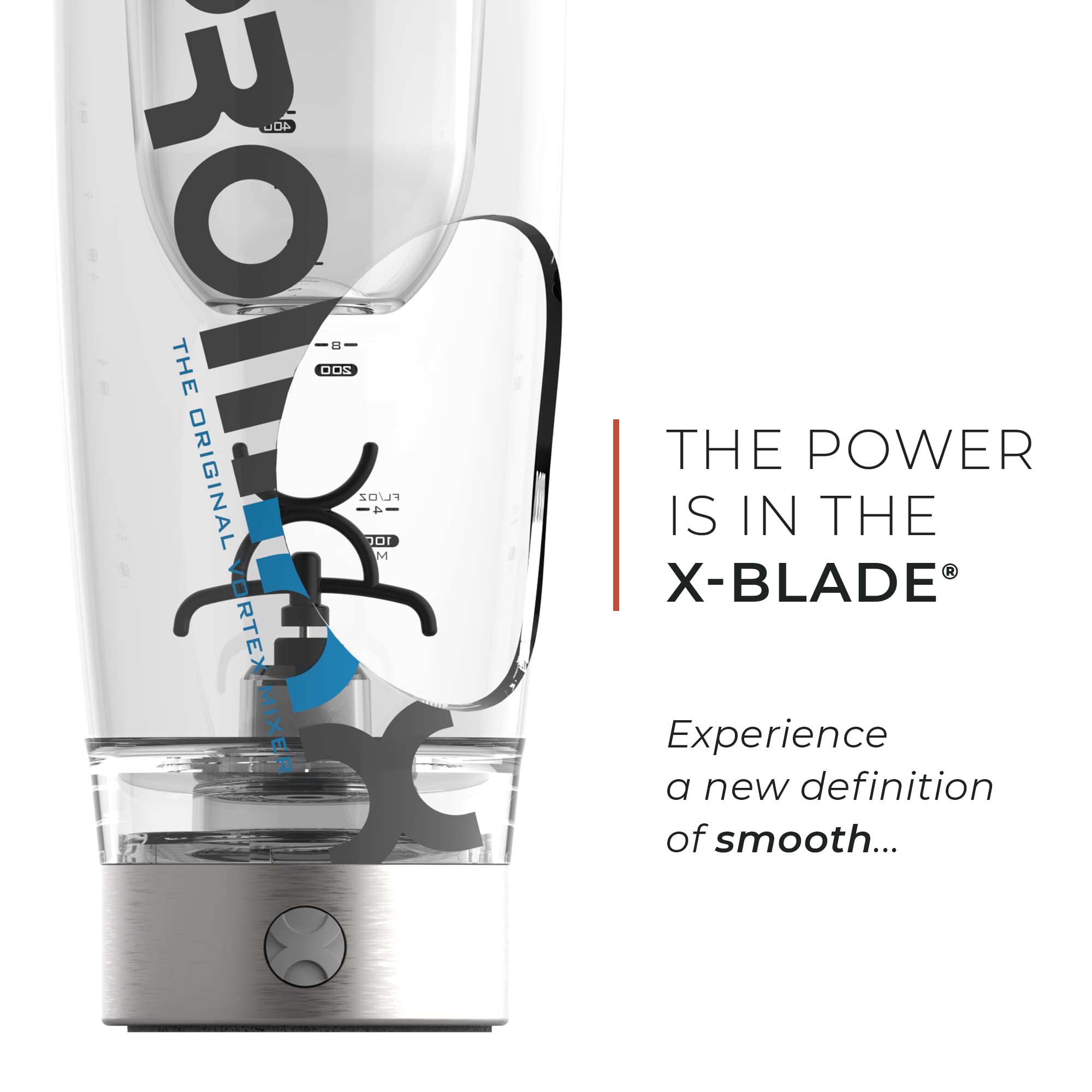 Promixx Pro Shaker Bottle (iX-R Edition) | Rechargeable, Powerful for Smooth Protein Shakes | includes Supplement Storage - BPA Free | 20oz Cup (Silver Blue/Gray)