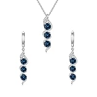 London Blue Topaz 925 Sterling Silver 5mm Round Cut Earrings Pendant Sets for Women with 18+2inch Silver Chain