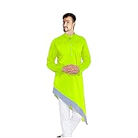 Indian Men's Beautiful Trail Cut Kurta Shirt Wedding Wear Tunic Casual Shirt Soild Green Color Plus Size