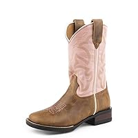 ROPER Kids Girls Monterey Square Toe Western Cowboy Boots Mid-Calf - Brown, Pink