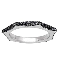 0.60 Ctw Natural Black Spinel 925 Sterling Silver Stackable Wedding Band Ring