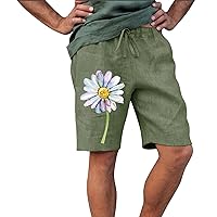 Mens Linen Shorts Drawstring Beach Graphic Print Shorts Summer Casual Lightweight Trunks Elastic Waist Board Shorts