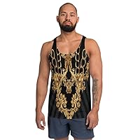 Unisex Tank Top Shirt Tee Men Women Streetwear Chain Gold Stripe Black