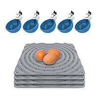Lil'Clucker Chicken Water Cups and Nesting Set Blue – 5pc Blue Large Automatic Chicken Water Cups, Chicken Water Feeder | 4 Washable Gray Chicken Nesting Pads for Laying Eggs, Durable Chicken Bedding
