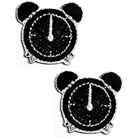 2pcs. Mini Vintage Retro Analog Alarm Clock Cartoon Patch Embroidered Iron On Badge Sew On Patch Clothes Embroidery Applique Sticker Fabric Sewing Decorative Repair