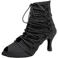 Womens Latin Dance Boots Peep Toe Ballroom Pumps Tango Cha Cha Jazz Heels Lace Up Customized Heel
