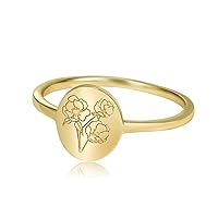 YeGieonr Handmade Flower Signet Ring,18K Gold Ring for Women, Minimalistic Statement Ring with Botanical Engraved Delicate Personalized Jewelry Gift for Women/Girls