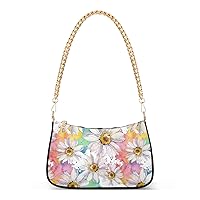 ALAZA Daisy Flower Floral Colorful Shoulder Bag Purse for Women Tote Handbag with Zipper Closure