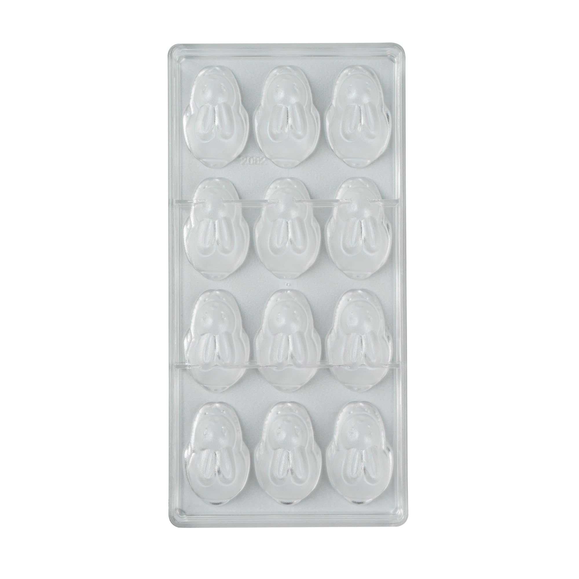 Pastry Tek 10.8 x 5.3 Inch Chocolate Shaping Mold, 1 Freezable Bunny Shaped Candy Mold - 12 Cavities, Dishwashable, Clear Polycarbonate Chocolate Mold, Easy To Release - Restaurantware