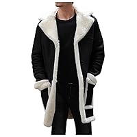 Mens Casual Sherpa Fleece Lined Jackets Winter Warm Fur Collar Long Trench Coats Big and Tall Outwears with Pockets