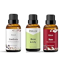 ESSLUX Rose & Lily Fragrance Oil, Gardenia, Rose Essential Oils for Diffuser, Candle Soap Making Clean Fresh Scents, Aromatherapy Scented Massage, Perfume for Humidifier Home Fragrance