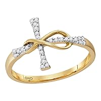 The Diamond Deal 10kt Yellow Gold Womens Round Diamond Cross Infinity Band Ring 1/10 Cttw