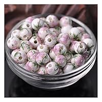 Flower Printed Ceramic Beads 20pcs 8mm Floral Porcelain Beads Round Crafting Beads Loose Ceramic Beads with Large Hole (#119)