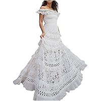 XJYIOEWT Cocktail Dresses for Women Long Sleeve Plus Size,Women's Straight Shoulder Leaf Edge Hollowed Out Large Lace Dr