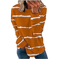 QIGUANDZ Women Crewneck Sweatshirts Vintage Stripe Print Long Sleeve Pullovers Tops Casual Loose Fit 2023 Fall Streetwear