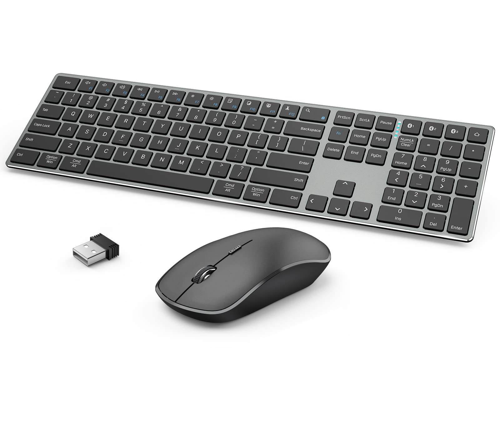 J JOYACCESS Wireless Keyboard and Mouse, Full-Size Rechargeable Bluetooth Keyboard with Numeric Keypad + 2.4G Ultra-Thin Wireless Silent Mouse for Desktop, Notebook, MacBook, Chromebook, PC