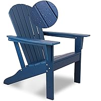 2.0 Composite Adirondack Chair Wood Texture, HDPE Modern Adirondack Outdoor Chairs Weather Resistant Not Fade Fire Pit Chairs for Deck Backyard Balcony, Navy Blue Imitation Wood Grain