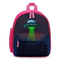 Alien UFO at Night Mini Travel Backpack Casual Lightweight Hiking Shoulders Bags with Side Pockets