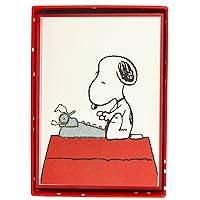 Peanuts Typewriter Boxed Notecards, 16 Snoopy at Typewriter Cards Embellished with Glitter, with Matching Envelopes and Storage Box, 3.25