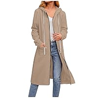 Casual Jackets for Women Midi-Length Zip Up Hoodies Fall Winter Fashion Tunic Hooded Sweatshirts Outerwear with Pockets