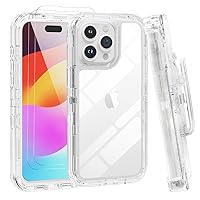 Crownnie Queen Phone Case for iPhone 15 Clear Rugged Case + [2X Screen Protector & Kickstand & Belt Clip] Heavy Duty Shockproof Armor Protector Case Cover with Belt Clip Holster (iPhone 15)