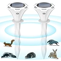 Solar Powered Ultrasonic Mole Repeller - Effective Outdoor Gopher Repeller for Lawns, Waterproof Mole Killer Trap for Yards - Repels Moles, Snakes, Voles and Groundhogs, White, Pack of 2