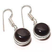 Best Gift Jewelry For Girls! Black Onyx HANDMADE Sterling Silver Plated Earring 1.25
