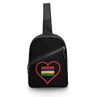I Love Mauritius Red Heart Crossbody Bag Sling Backpack Shoulder Bag Chest Bags For Men Women Hiking Travel