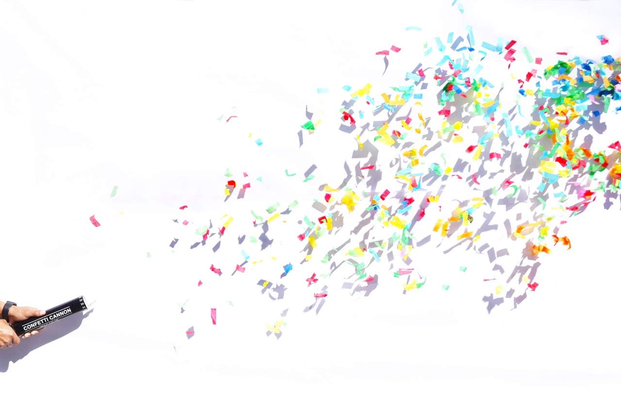 12 inch Confetti Cannons Multicolor | Biodegradable Confetti & Air Powered | Launches 20-25ft | Celebrations, New Year's Eve, Birthdays and Weddings (5 Pack)