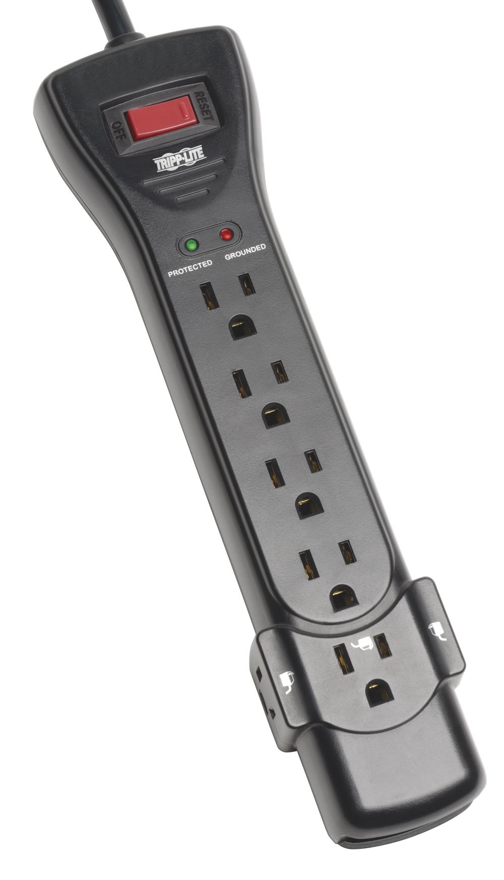 Tripp Lite SUPER7B 7 Outlet Surge Protector Power Strip, 7ft Cord, Right Angle Plug, 2160 Joules, Black, & Dollar 75,000 Insurance