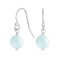 Simple Basic Gemstone Round 8MM Bead Ball Drop Dangle Earrings For Women Teen Secure French Fish Hook Wire .925 Sterling Silver Birthstones More Colors