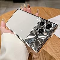 Luxury Square Plating Clear Laser Glitter Camera Protection Case for iPhone 15 13 14 Pro Max Plus Soft Silicone Cover,Silver,for iPhone 13 Pro