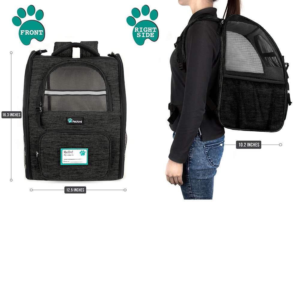 PetAmi Deluxe Pet Carrier Backpack for Small Cats and Dogs, Puppies | Ventilated Design, Two-Sided Entry, Safety Features and Cushion Back Support | for Travel, Hiking, Outdoor Use (Heather Charcoal)