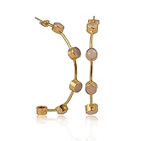 Statement Brass Wholesale Hoop Stud Earring | Gemstone Gold Plated Handmade Jewelry | Grey Chalcedony Round Shape Push Back Earring | 259707