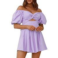 Dresses for Women 2024 Casual Spring Short Sleeve Sundress Pleated Knee Length Summer Ruffle Loose Swing Boho Dress