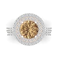 Clara Pucci 3.05 ct Round Cut Halo Solitaire Champagne Simulated Diamond Art Deco Statement Wedding Ring Band Set 18K White Rose Gold