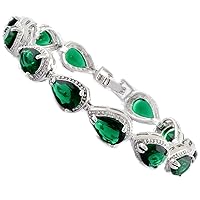 RIZILIA CELEBOX Teardrop Pear Cut Simulated Green Emerald Jewelry Set - Earrings and 7