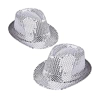 2 Pcs Magician Costume Headwear Halloween Costumes Halloween Clothes Jazz Hat Dreses Girl Outfits Disco Cap Silver Fedora Hat Sequins Dress up Hats Party Hat Flash Cowboy Hat Child