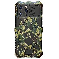 Metal Case for iPhone 13 Pro Shockproof Cover with Aluminium and Silicone Rubber Hybrid Triple Layer Military Grade Drop Protection Cover - Camo